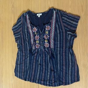 Style & Co. Navy Top with Red and Gold Accents